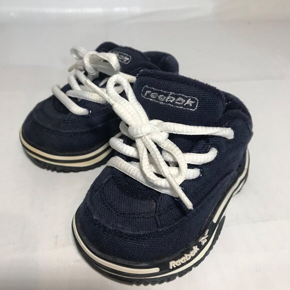 Reebok Toddler Shoes Navy Blue Size 2 With White Laces Comfortable & Durable - Picture 6 of 12